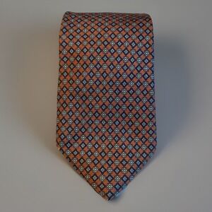 Austin Reed Silk Tie Orange Blue Geometric Medallion Italian Made